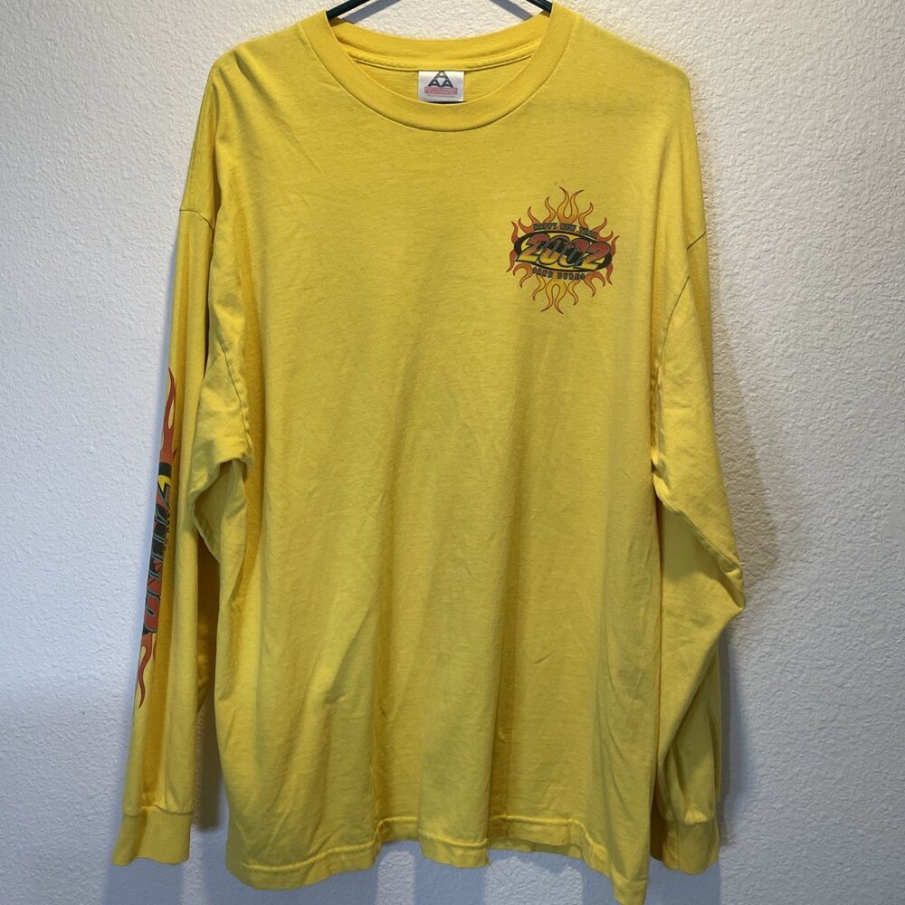 Vtg Glamis Sand Dunes 2002 Happy New Year Long Sleeve T Shirt Men’s XL Yellow